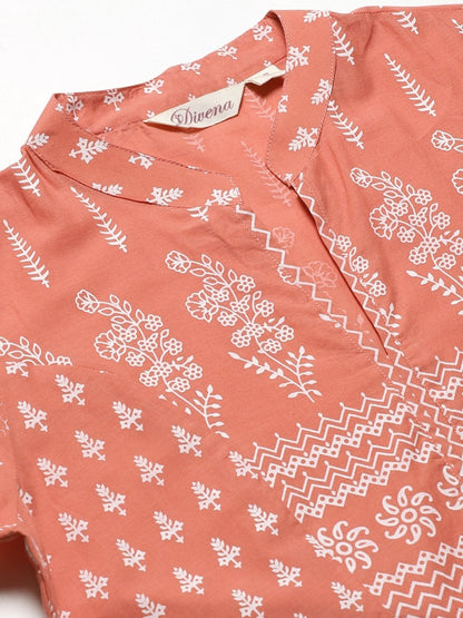 Women's Pink A Line Printed Cotton Kurta