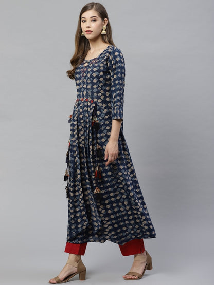 Women's Indigo A Line Cotton Kurta