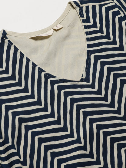 Women's double layered blue and cream rayon kurta