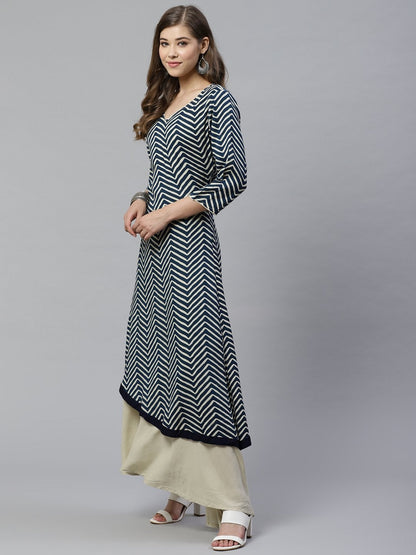 Women's double layered blue and cream rayon kurta