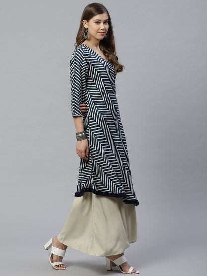 Women's double layered blue and cream rayon kurta