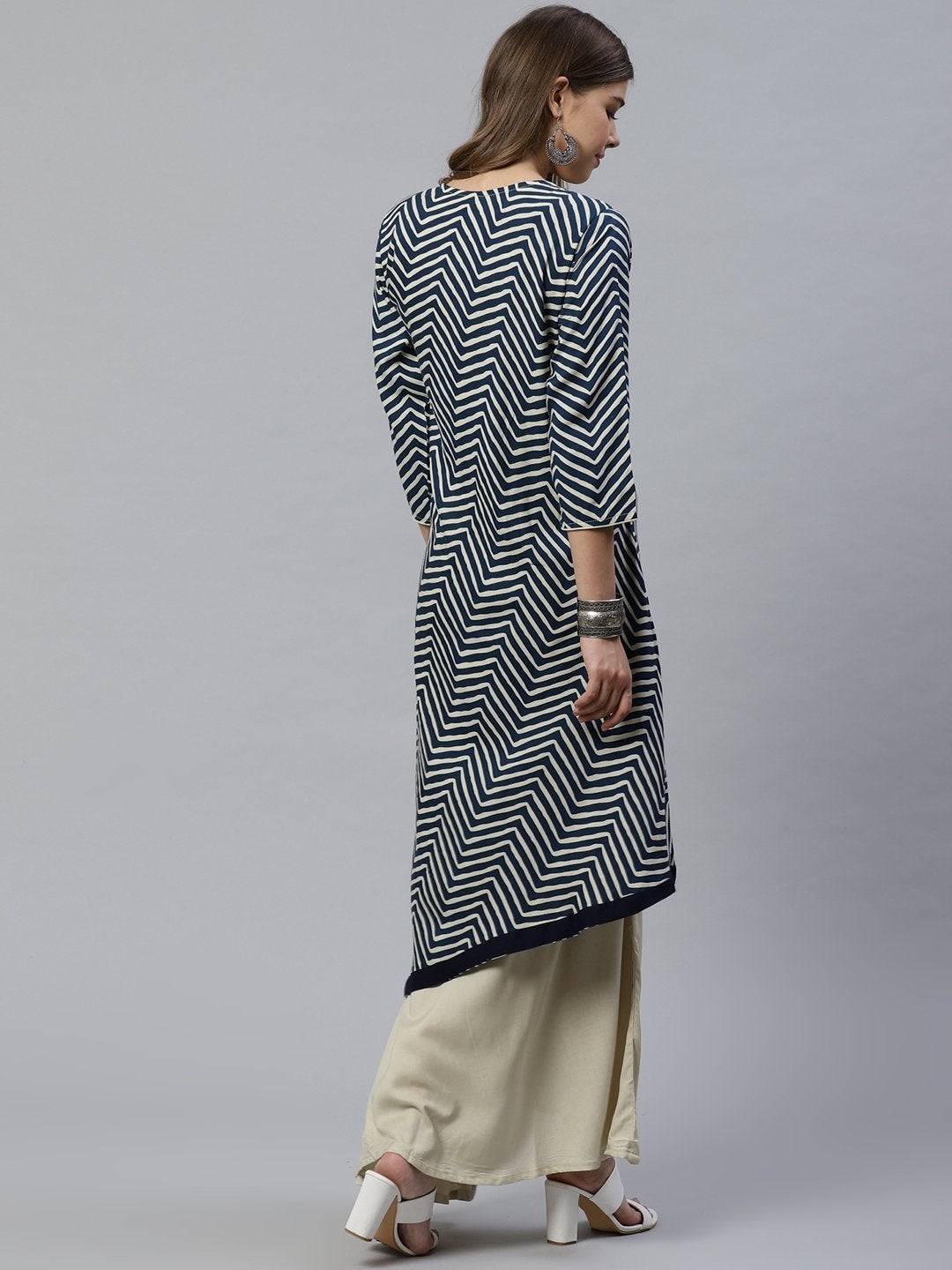 Women's double layered blue and cream rayon kurta