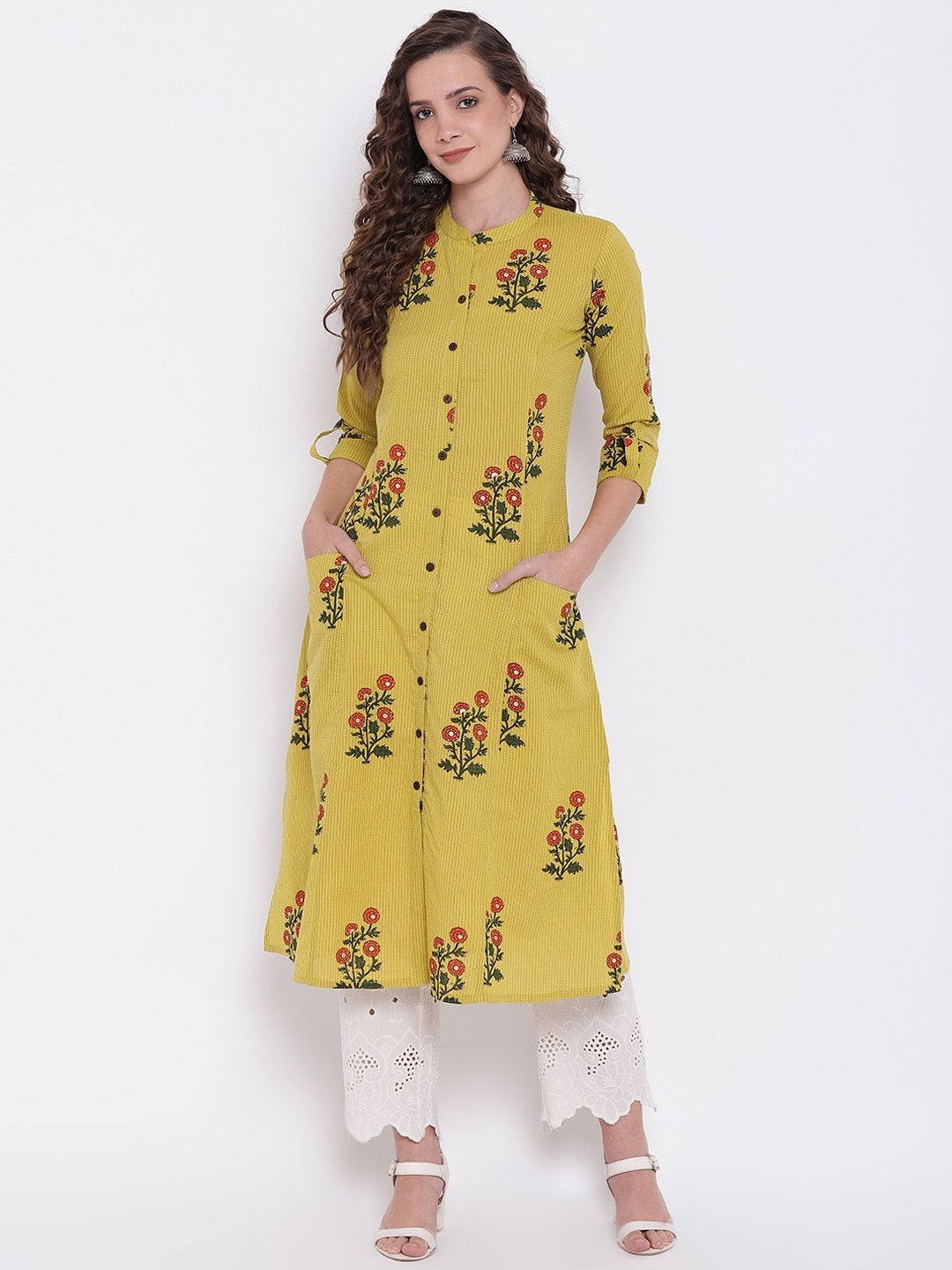 Women's Lemon Yellow Straight Cotton Kurta
