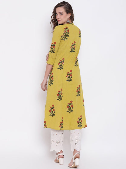Women's Lemon Yellow Straight Cotton Kurta