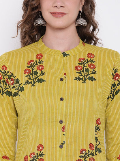 Women's Lemon Yellow Straight Cotton Kurta