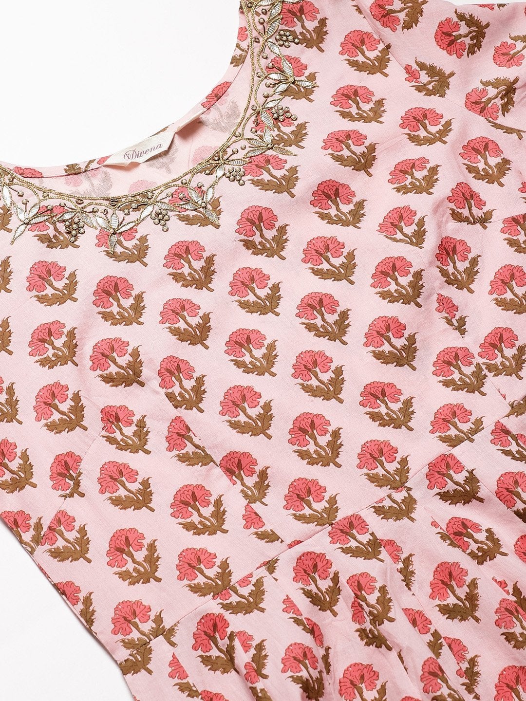 Women's Pink Cotton Gotta Patti Work Anarkali Kurta