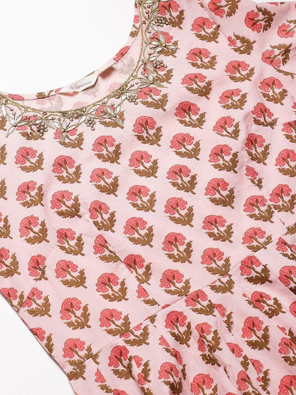 Women's Pink Cotton Gotta Patti Work Anarkali Kurta