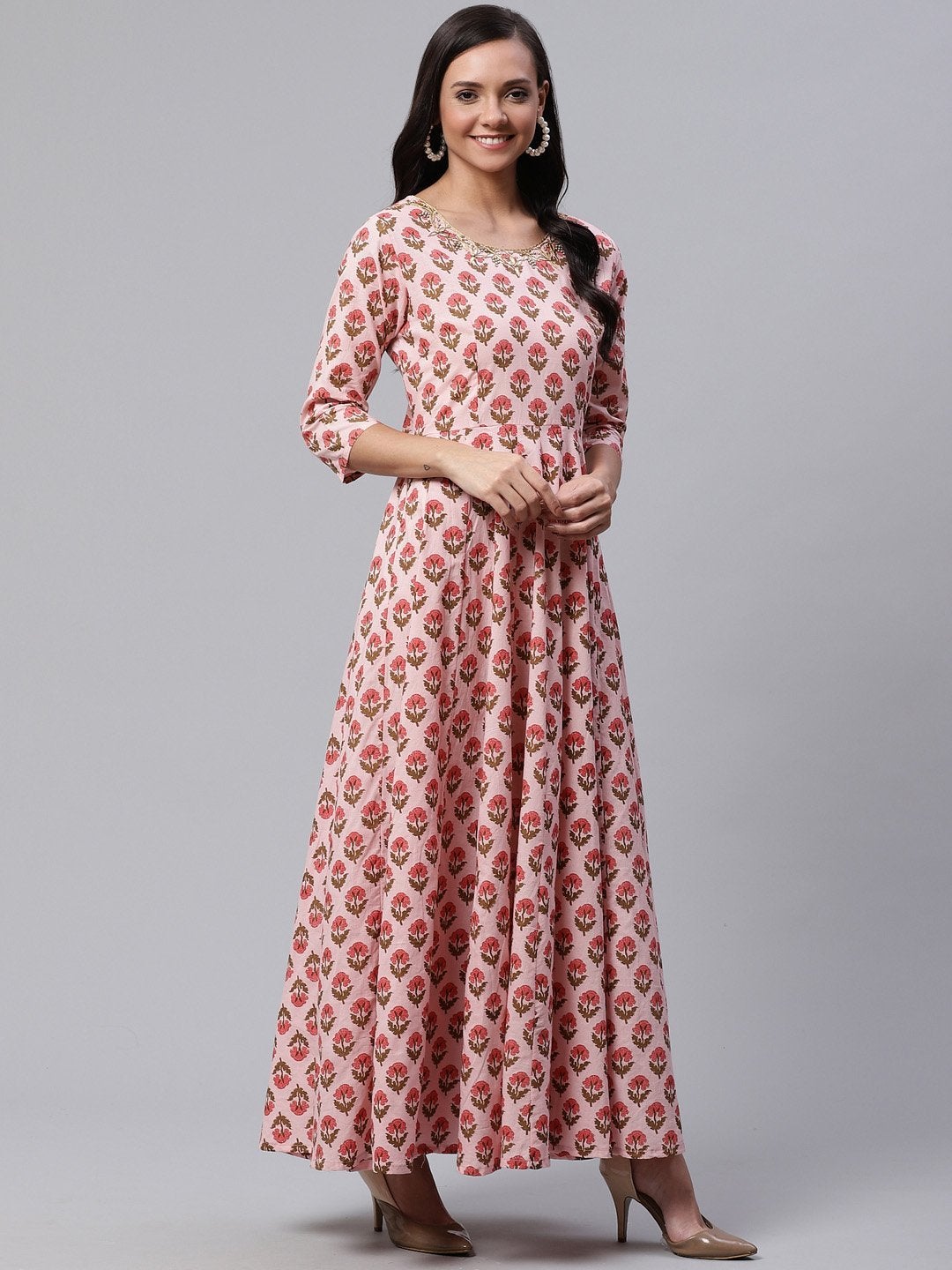 Women's Pink Cotton Gotta Patti Work Anarkali Kurta