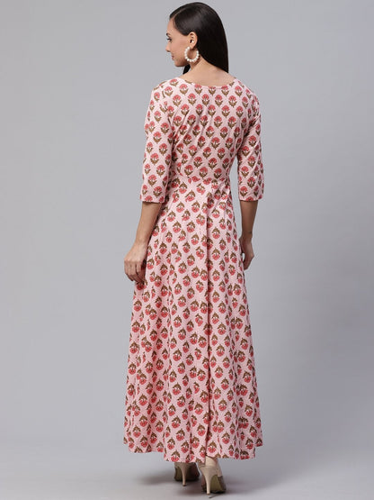 Women's Pink Cotton Gotta Patti Work Anarkali Kurta