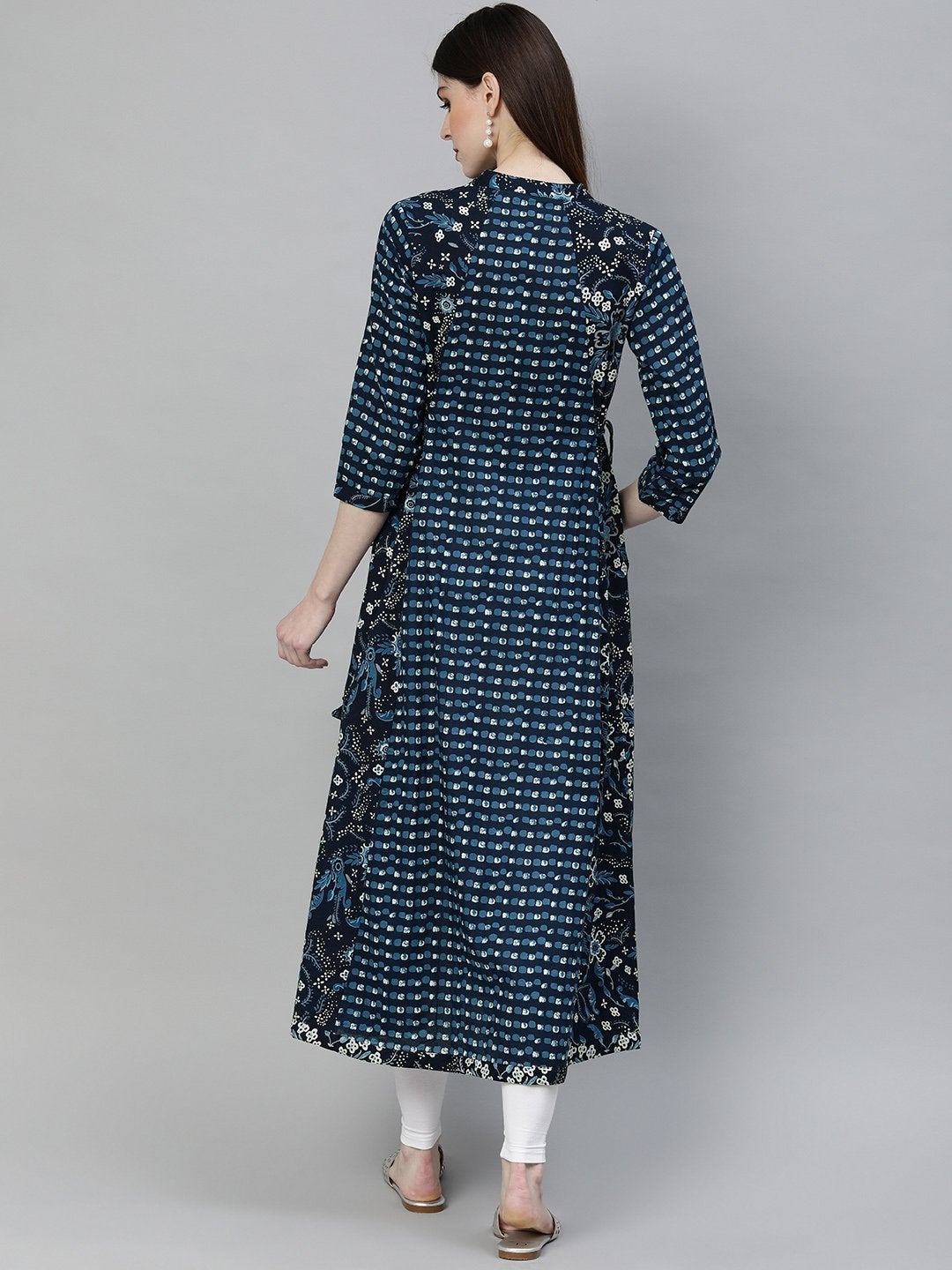 Women's Navy Blue Printed A- Line Kurta