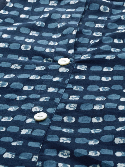 Women's Navy Blue Printed A- Line Kurta