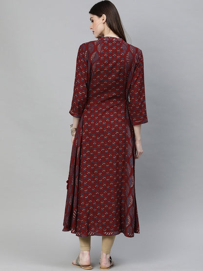 Women's Maroon Rayon Kurta