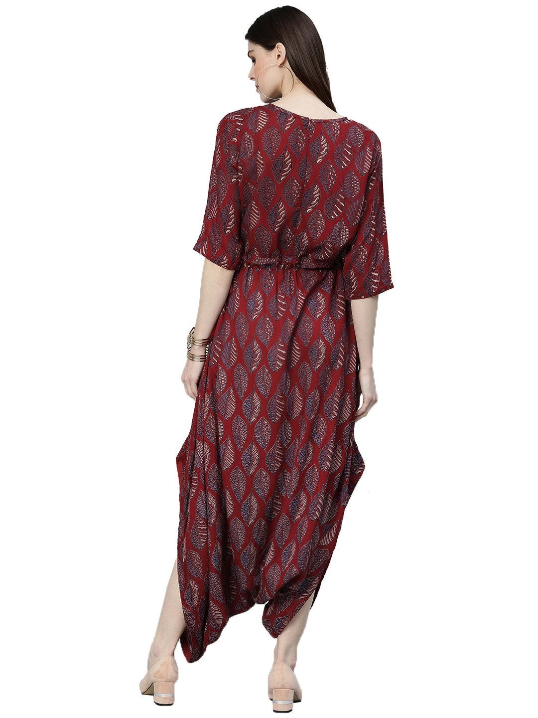 Women's Maroon Rayon Jumpsuit