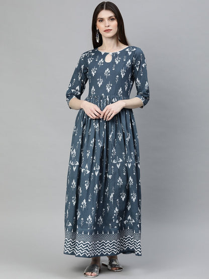 Women's Grey Floor Length Cotton Kurta