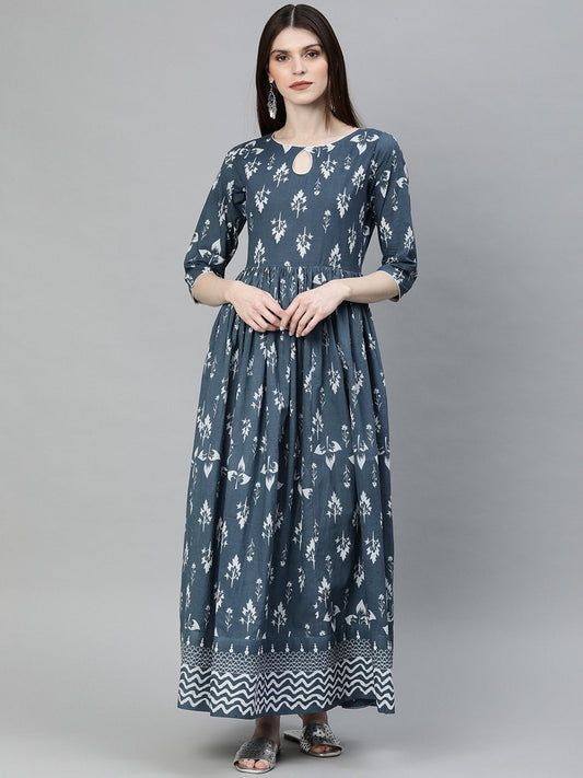 Women's Grey Floor Length Cotton Kurta