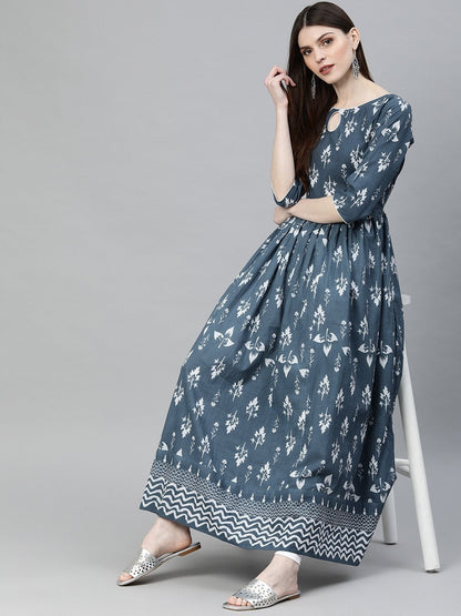Women's Grey Floor Length Cotton Kurta