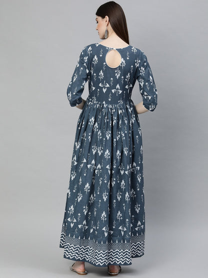 Women's Grey Floor Length Cotton Kurta