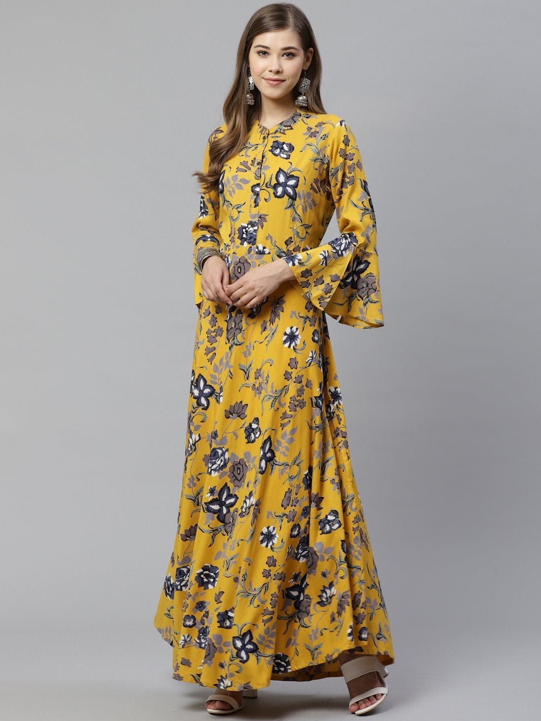 Women's Mustard Rayon Anarkali Kurta