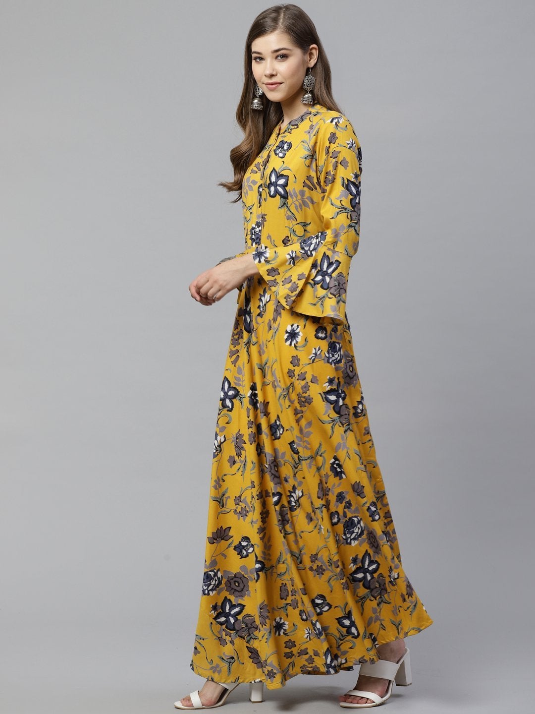 Women's Mustard Rayon Anarkali Kurta
