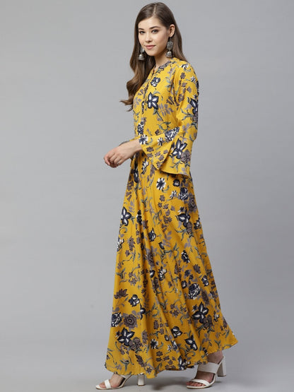 Women's Mustard Rayon Anarkali Kurta