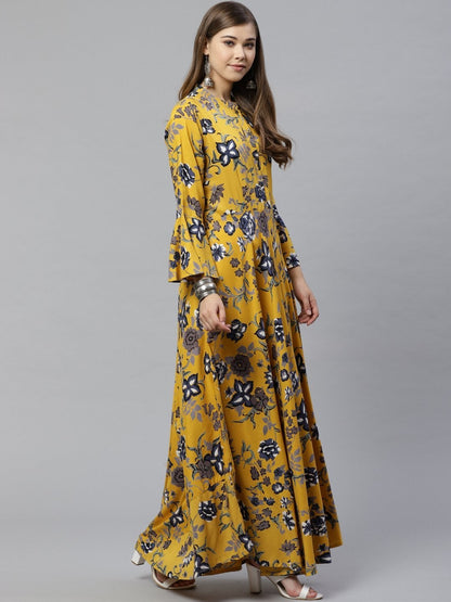 Women's Mustard Rayon Anarkali Kurta