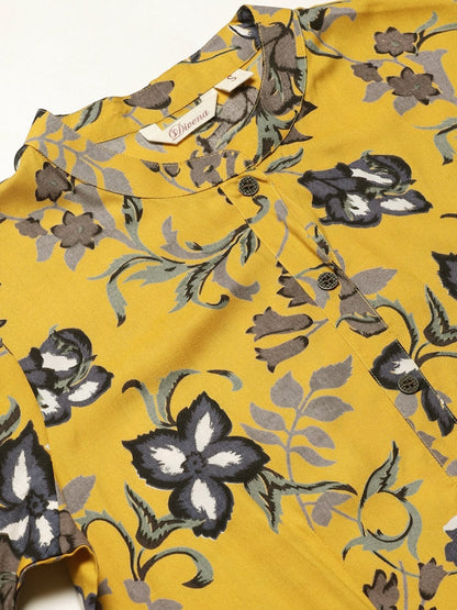 Women's Mustard Rayon Anarkali Kurta