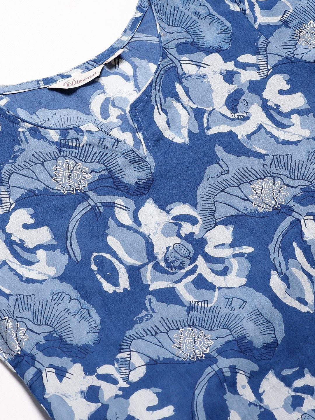 Women's Blue Cotton Kurta With Mulmul Sharara