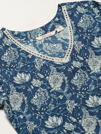Women's Indigo Flaired Kurta With Belt