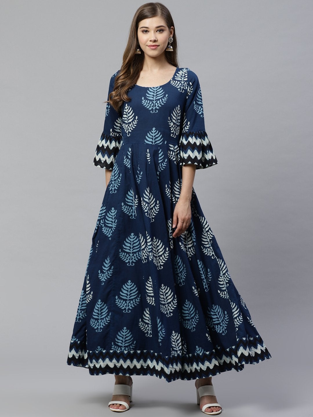Women's Blue Long Cotton Anarkali