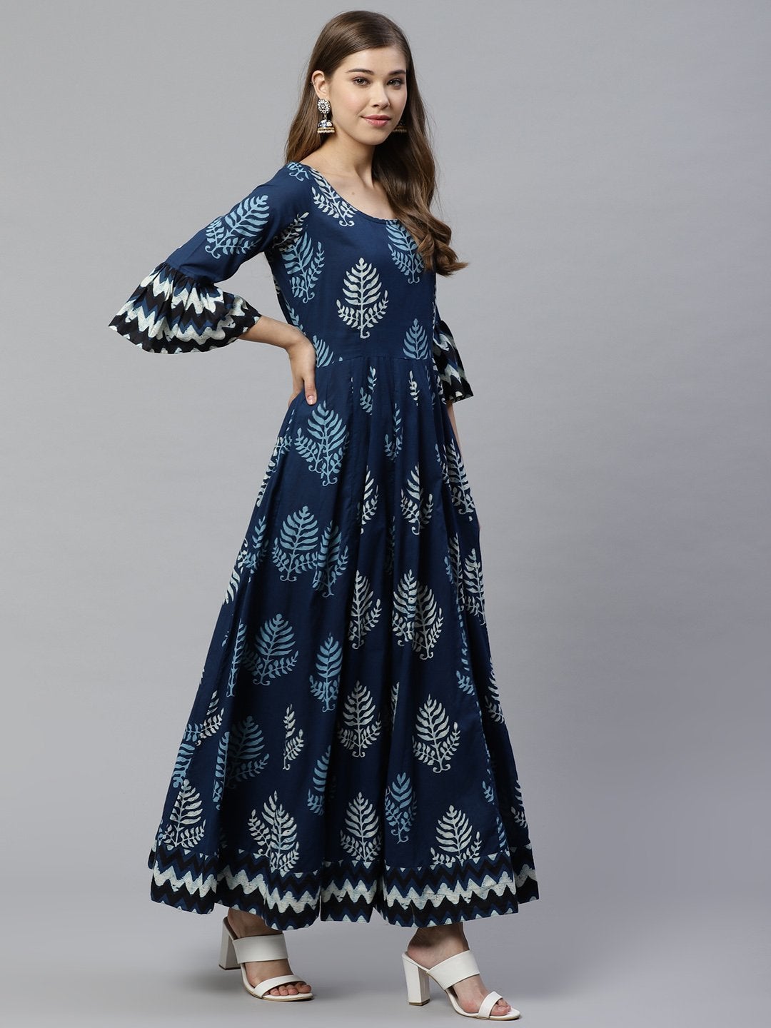 Women's Blue Long Cotton Anarkali