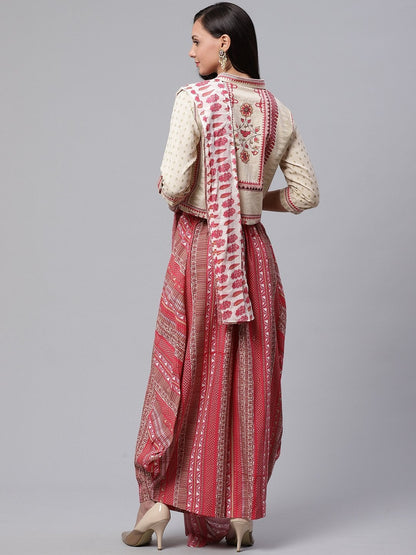 Women's Drape Style Kurti Plazzo Set With Attached Dupatta