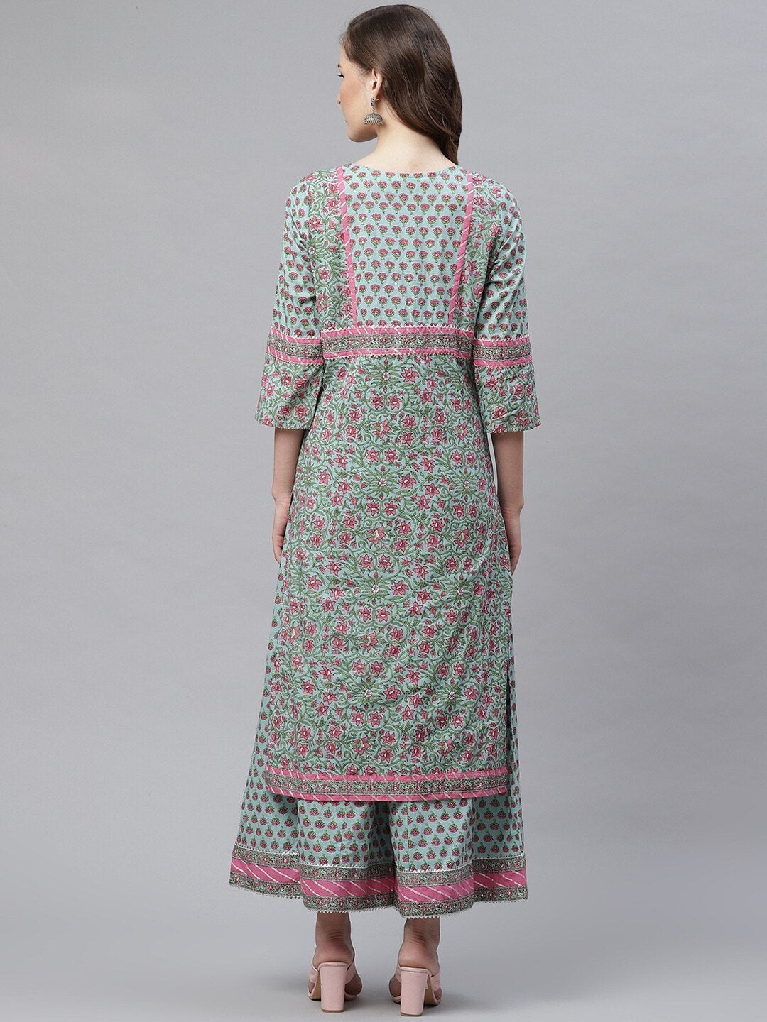 Women's Blue Printed Straight Kurti With Palazzo
