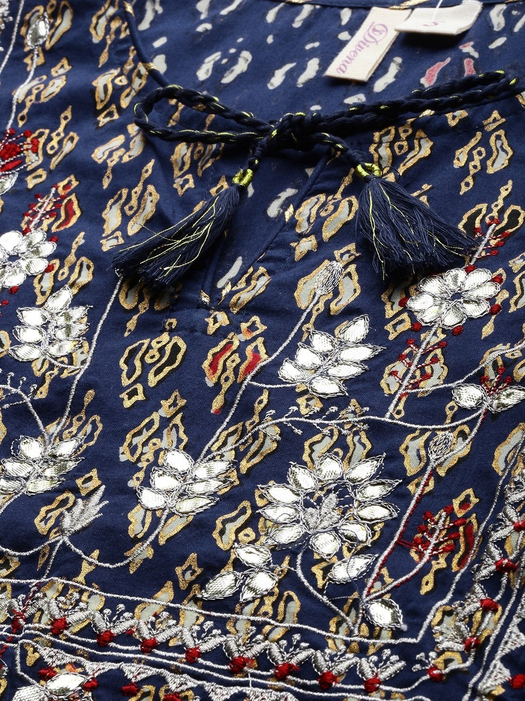 Women's Navy Blue Cotton Gota Patti Palazzo Set