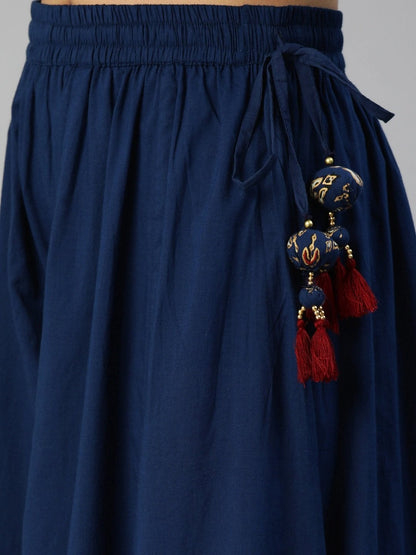 Women's Navy Blue Cotton Gota Patti Palazzo Set