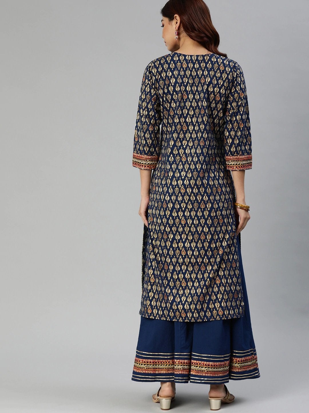 Women's Navy Blue Cotton Gota Patti Palazzo Set