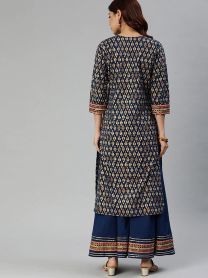 Women's Navy Blue Cotton Gota Patti Palazzo Set