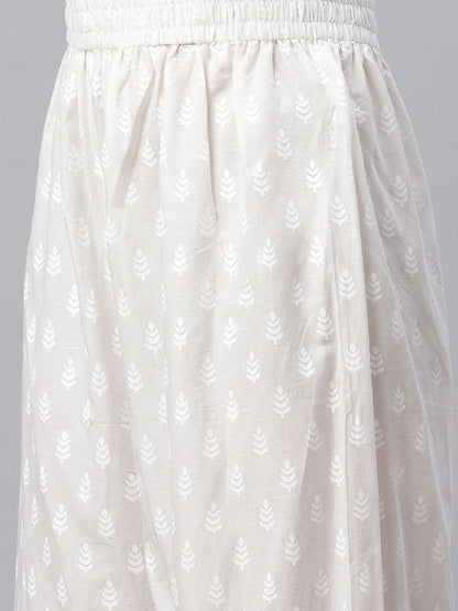 Women's The Dressify White Printed Cotton Kurti With Palazzo