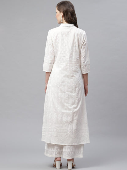 Women's The Dressify White Printed Cotton Kurti With Palazzo