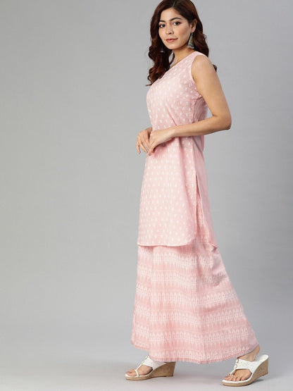 Women's Baby Pink Three Piece Palazzo Set With Jacket