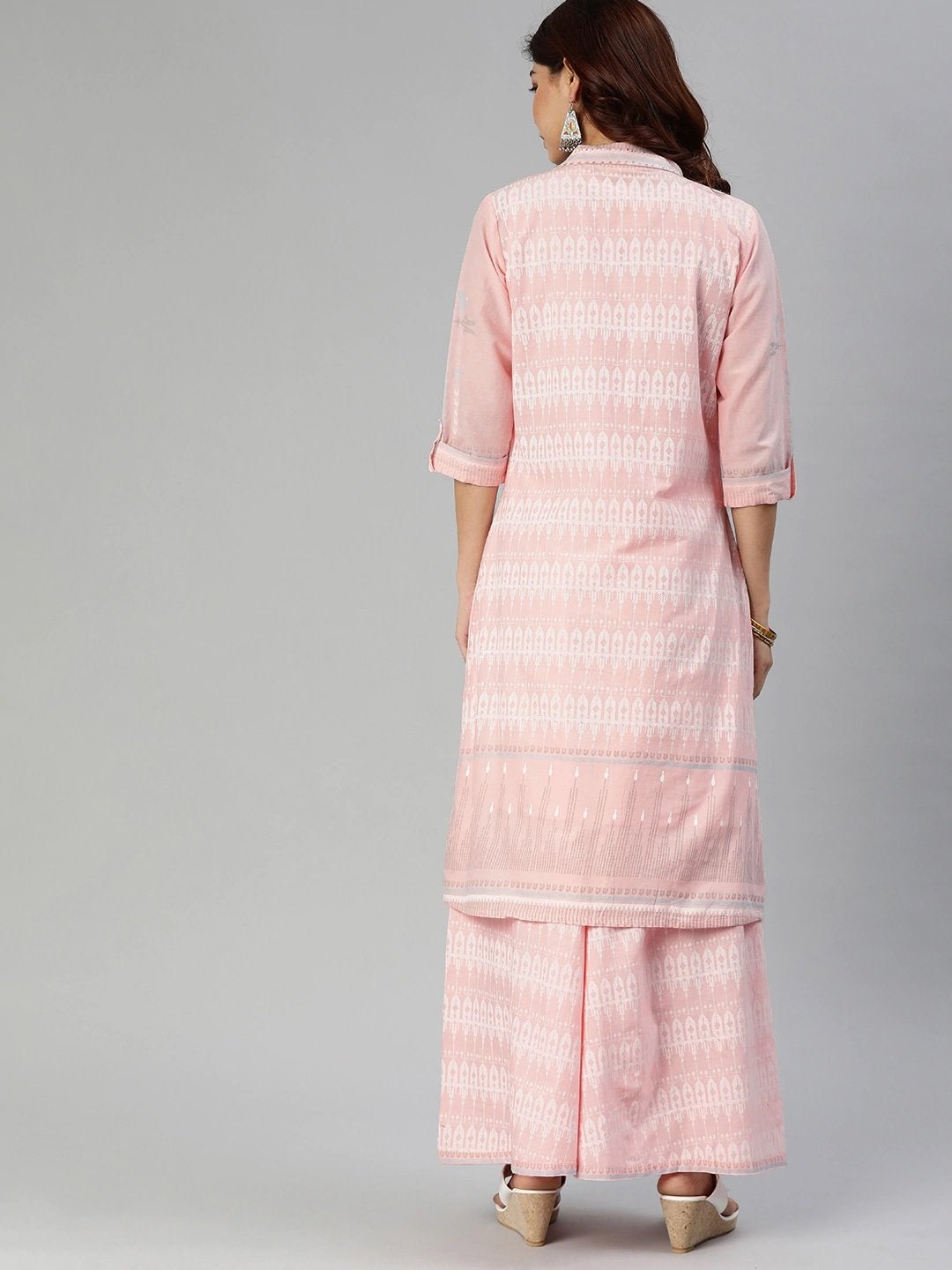Women's Baby Pink Three Piece Palazzo Set With Jacket
