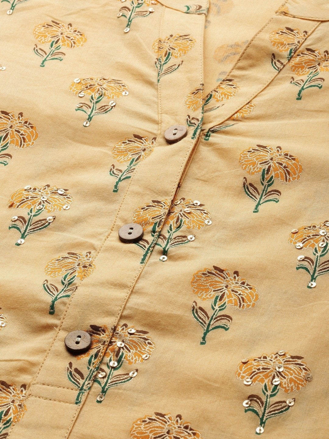 Women's The Dressify Yellow Flower Print Cotton Kurta Set