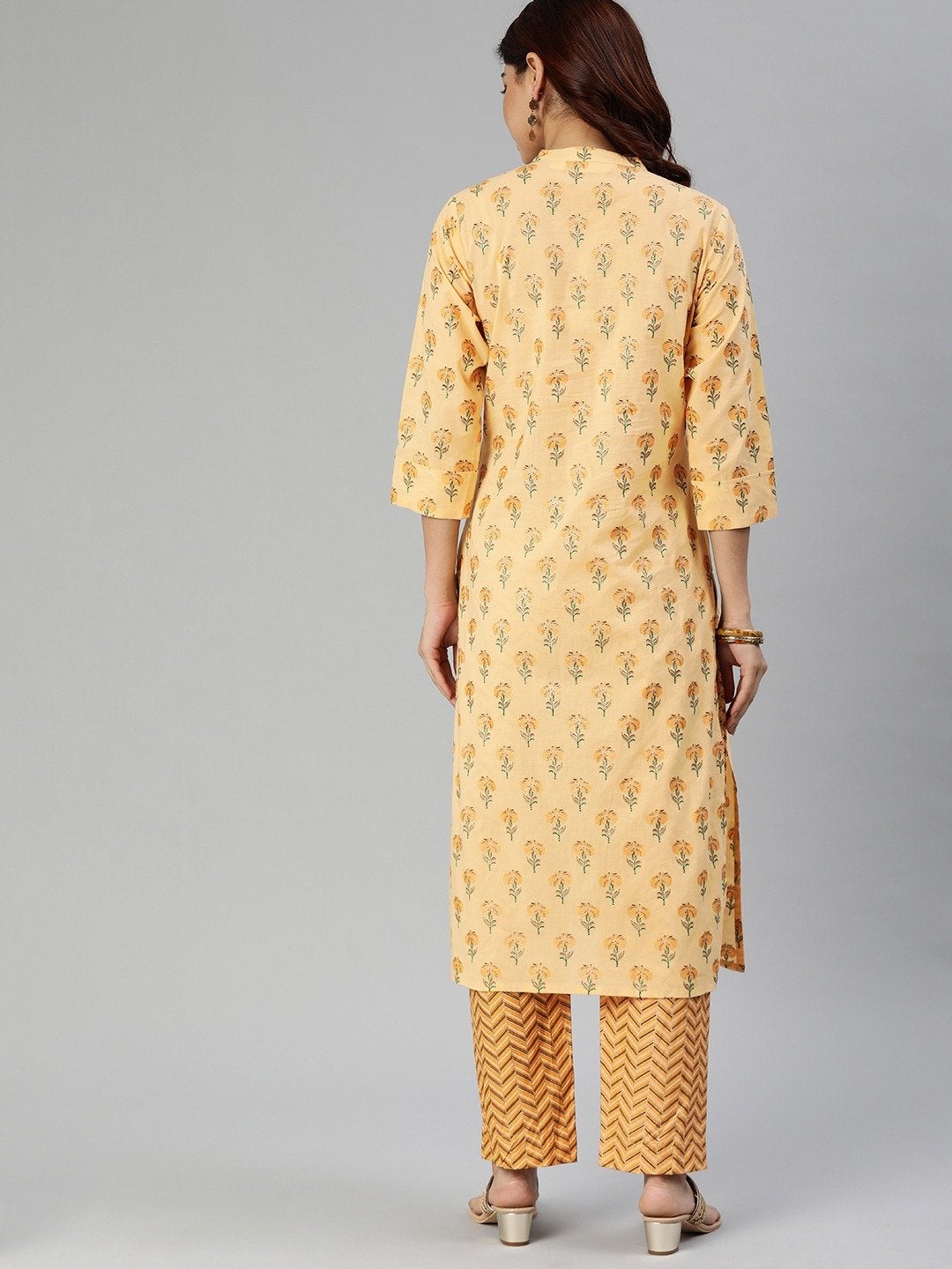 Women's The Dressify Yellow Flower Print Cotton Kurta Set