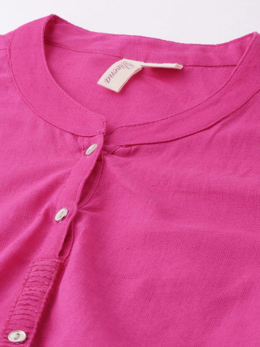 Women's Pink Solid Straight Roll up Sleeve Kurti