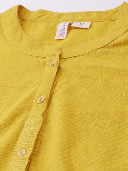 Women's The Dressify Yellow Solid Straight Roll up Sleeve Kurti