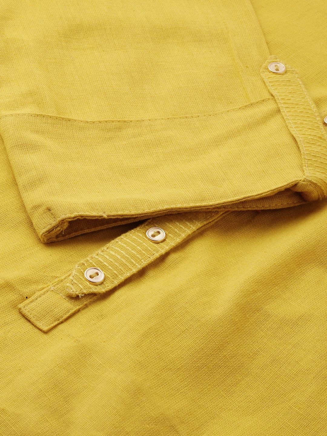 Women's The Dressify Yellow Solid Straight Roll up Sleeve Kurti