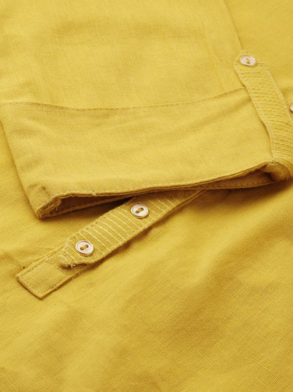 Women's The Dressify Yellow Solid Straight Roll up Sleeve Kurti