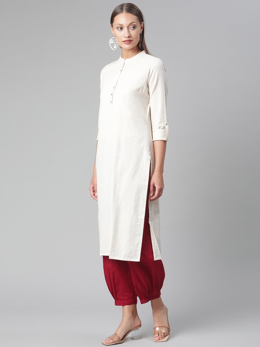 Women's Solid Beige Cotton Kurta