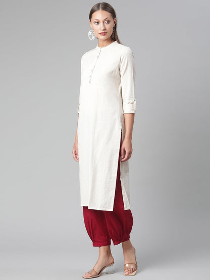 Women's Solid Beige Cotton Kurta