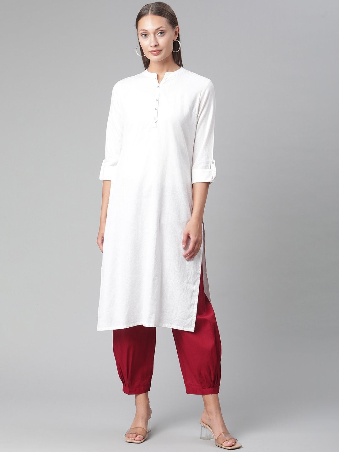 Women's White Cotton Straight Kurta