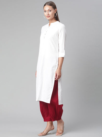 Women's White Cotton Straight Kurta